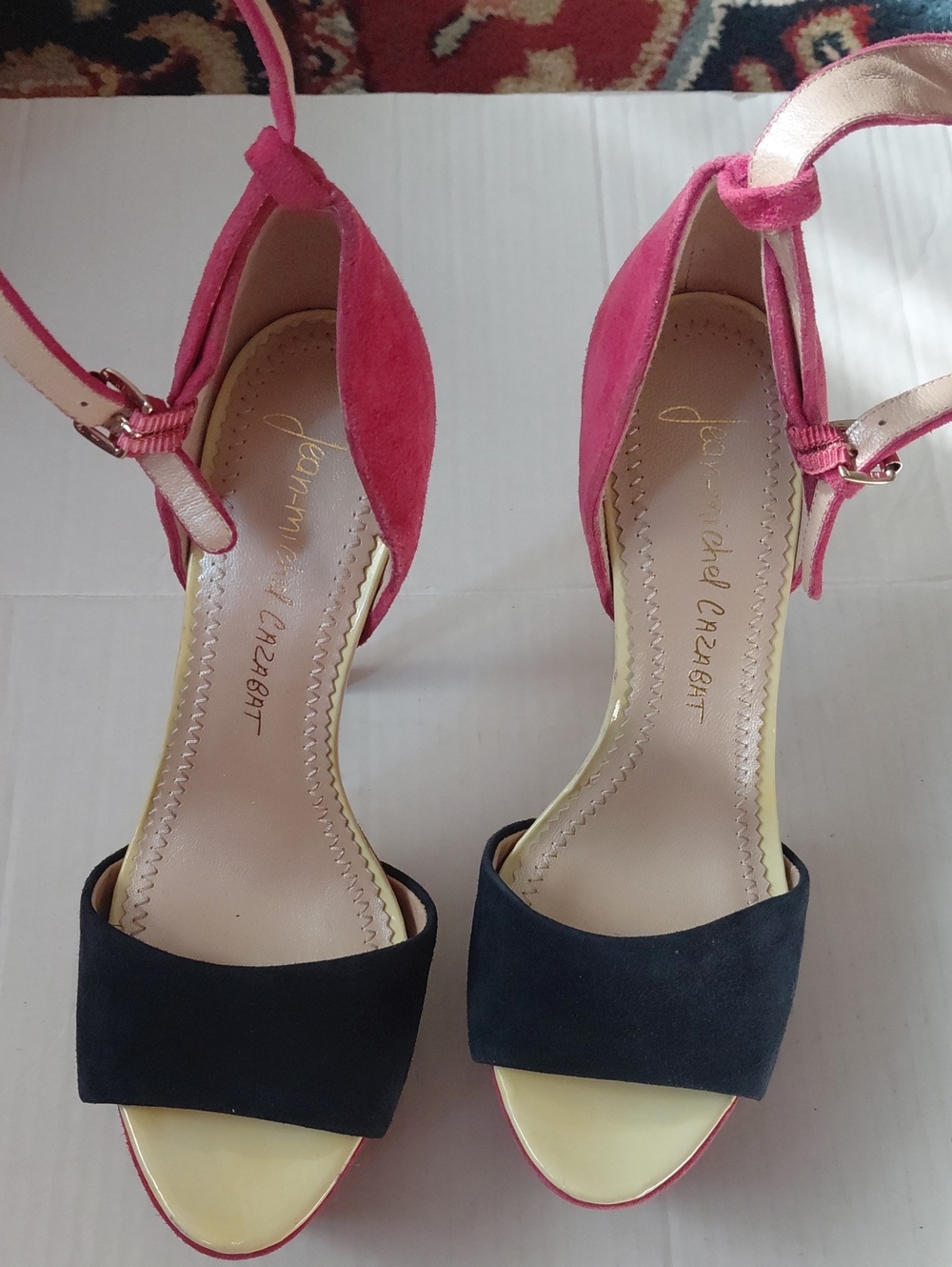 Jean-Michel Cazabat WomenTwo-Tone Ankle Strap Sandals in Fuchsia Navy S 37/6.5